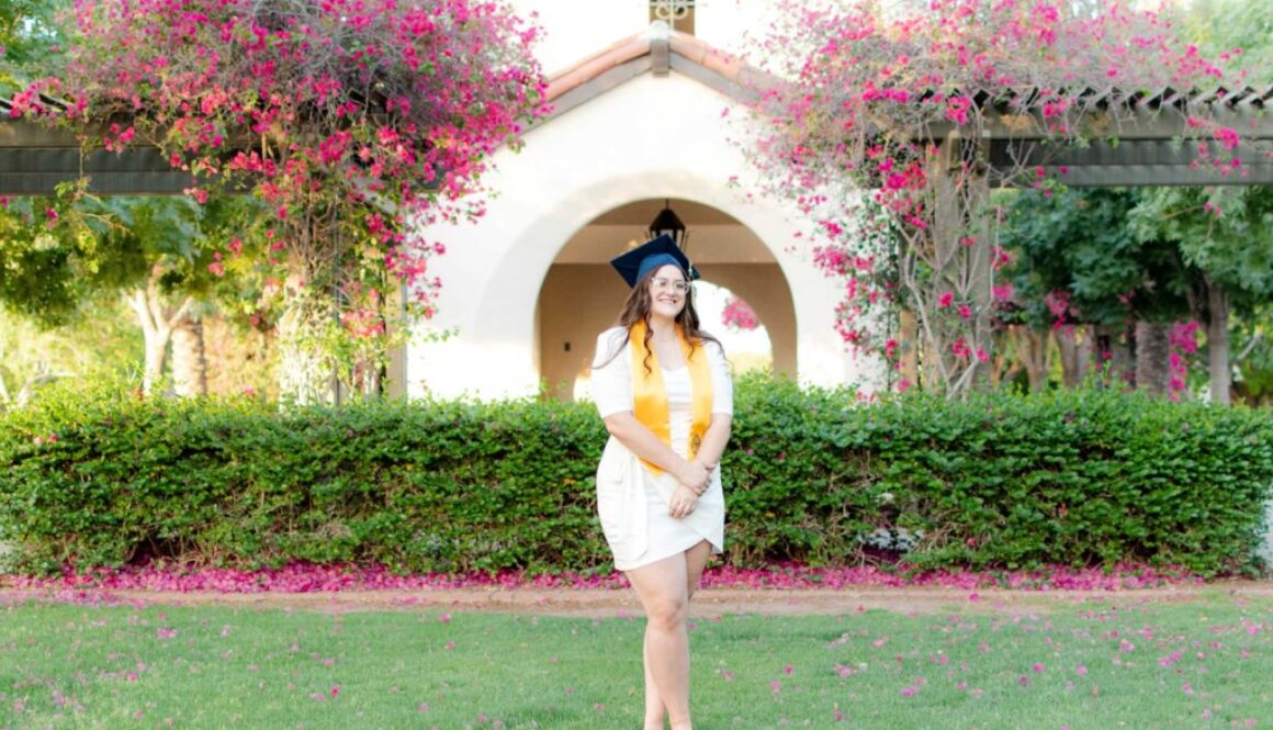 senior graduate girl in cap and dress