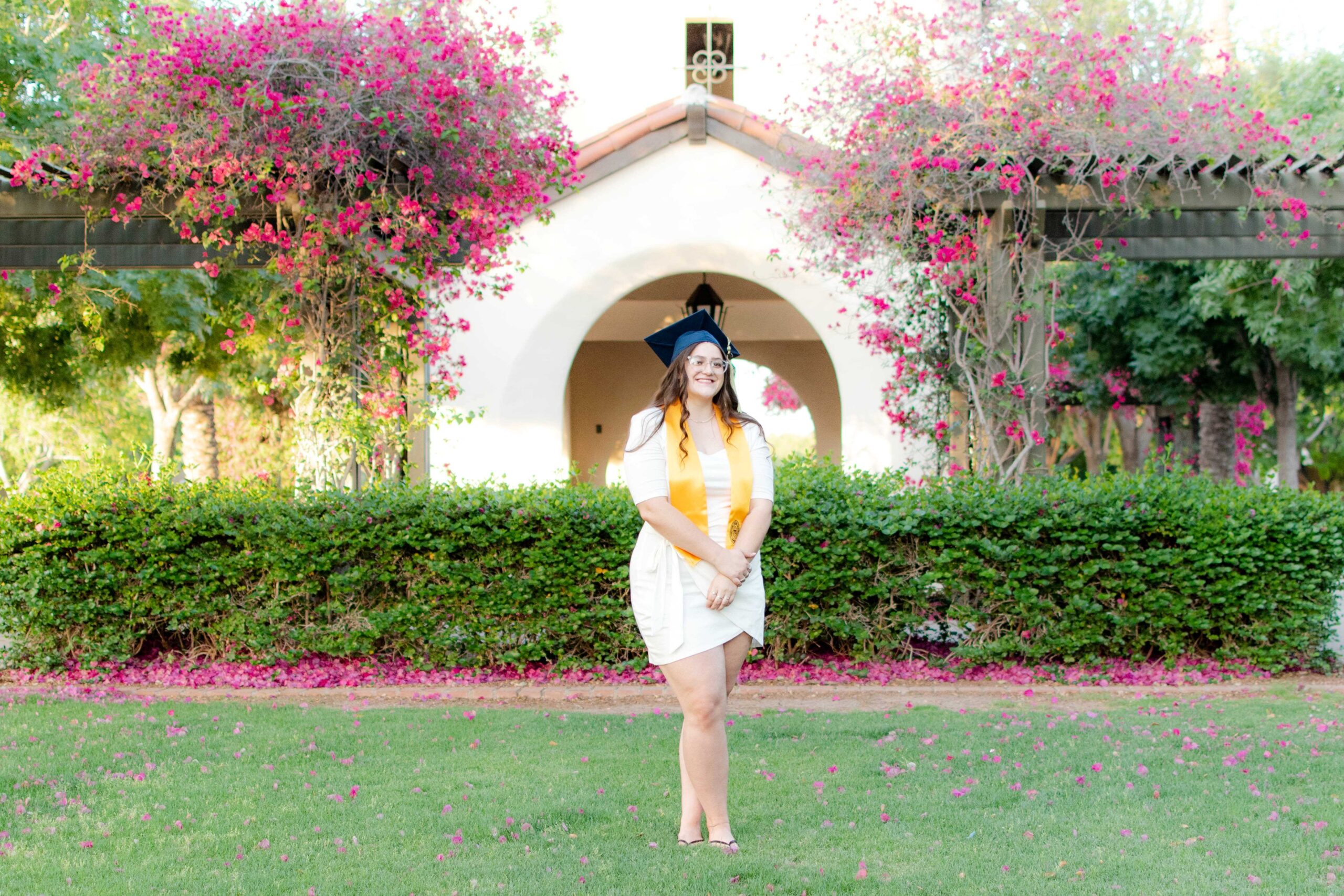 senior graduate girl in cap and dress