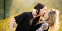 couple kissing in Waddell, AZ desert