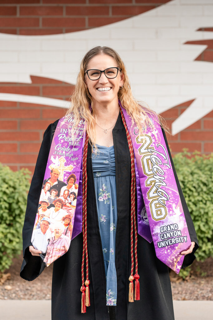 Teena celebrating her Grand Canyon University graduation in Phoenix, Arizona