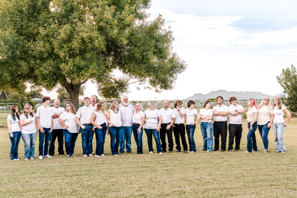 Extended family photography session in Buckeye AZ with 21 family members