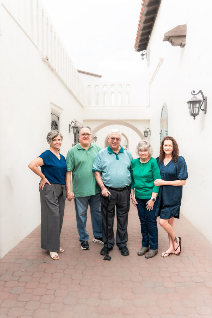 Moore family portrait in the Spanish courtyard at Collective Studios